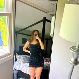 Plush Sequined Black Homecoming Dress